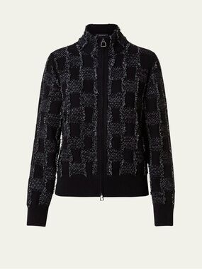 Akris Cashmere-Blend Square Fringe Jacquard Knit Cardigan Jacket Top Sweater US4